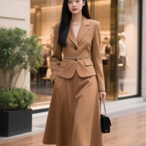 Women’s Elegant Blazer & Midi Skirt Co-Ord Set for Office Wear